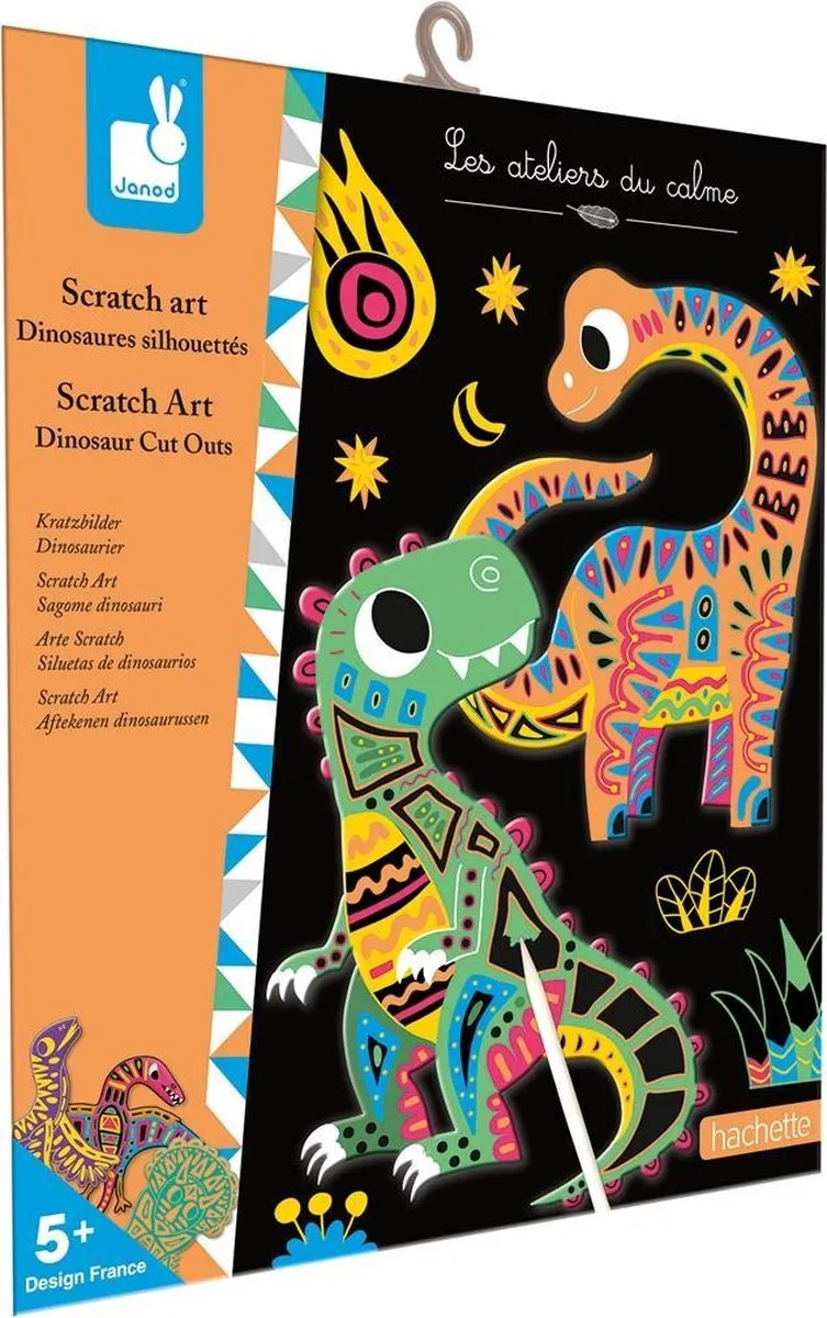 Janod Scratch Art Dinosaurus - 5 Kraskaarten Multi