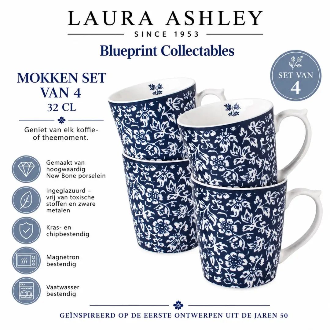 Laura Ashley Blueprint Mokken - 4 Stuks 32cl - Sweet Alyssum