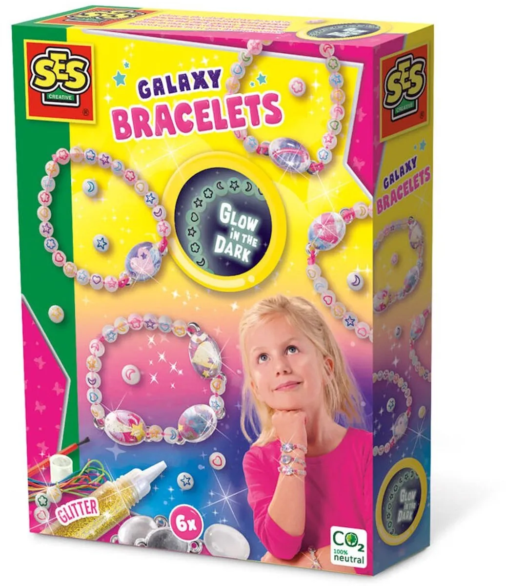 SES Creative Galaxy Glow-in-the-Dark Armbanden - 4 Stuks