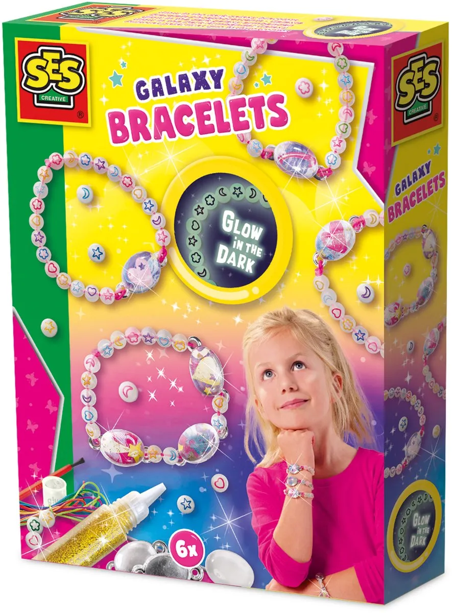 SES Creative Galaxy Glow-in-the-Dark Armbanden - 4 Stuks