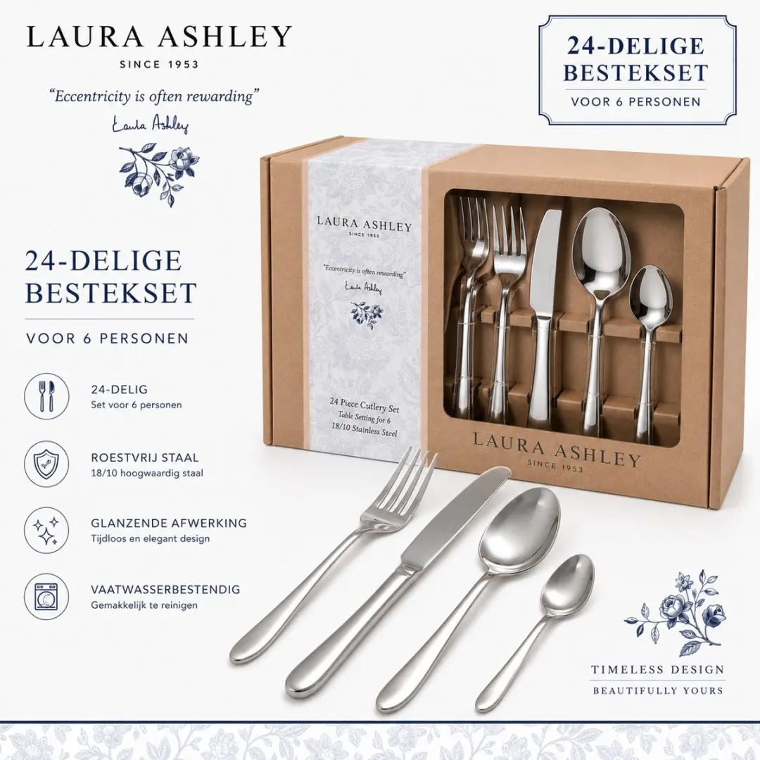 Laura Ashley Bestekset 24-delig - 18/10 Zilver