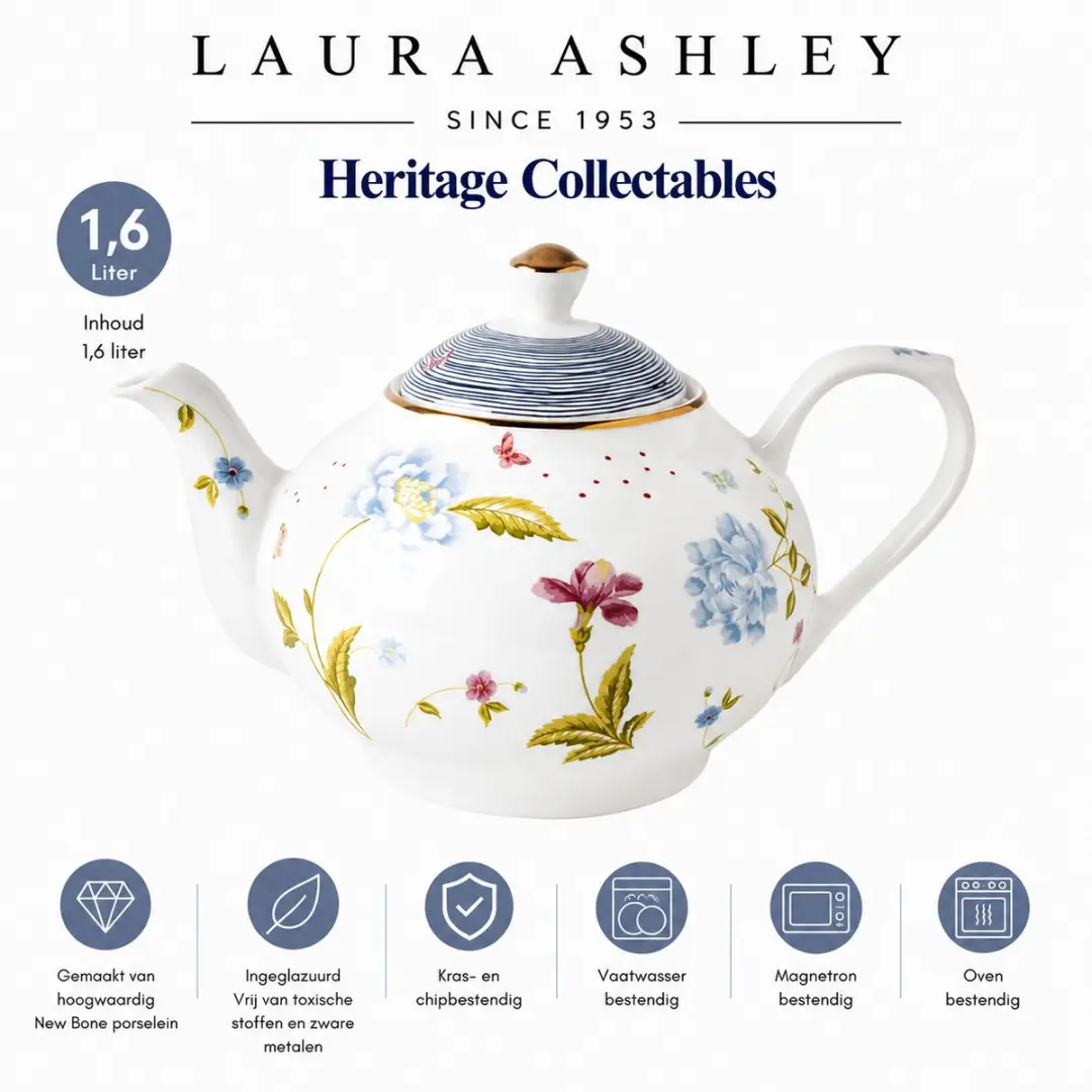 Laura Ashley Heritage Theepot Elveden - 1,6L - Wit