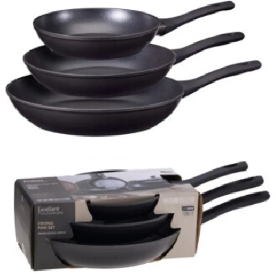 Set van 3 koekenpannen aluminium met zwarte PTFE-antiaanbaklaag