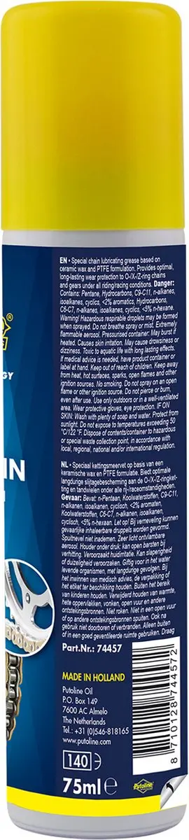 Putoline Tech Chain Kettingspray 75ml - Anti-slijtage & Waterafstotend