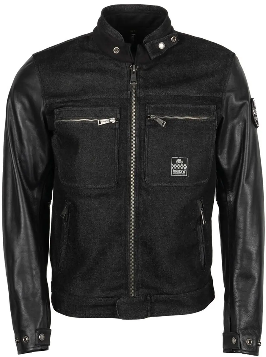 Helstons Winston Canvas Cotton Leren Jas Zwart Zwart