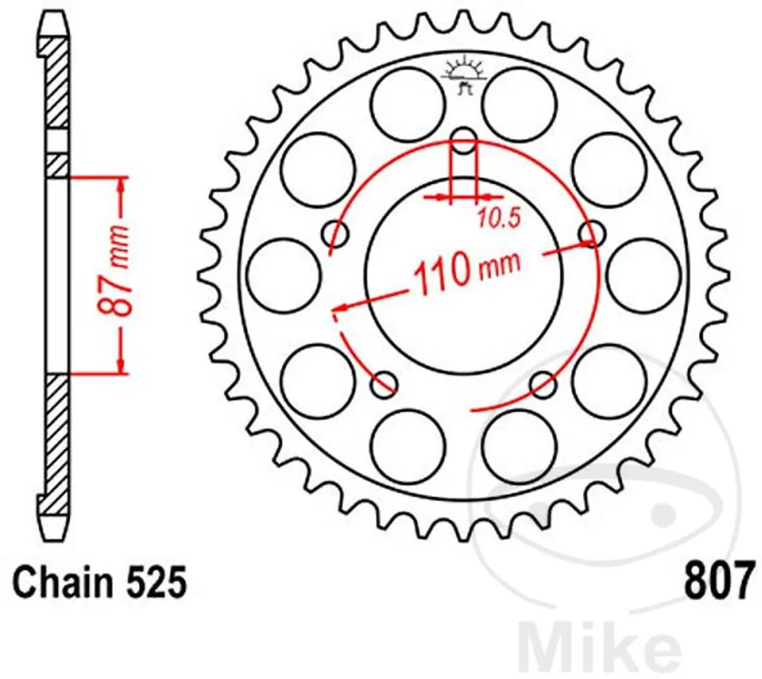 Couronne 44Z PAS 525 Diam�tre Int�rieur 087 Entraxe Fixation 110
