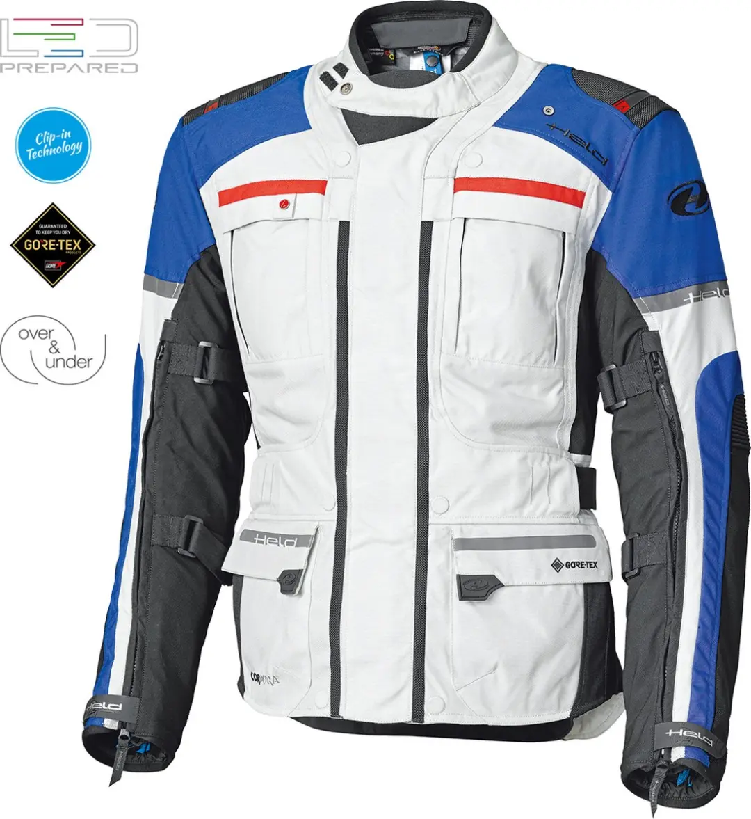 Held Carese Evo GTX Lichtgrijs Blauw Textiele Motorjas