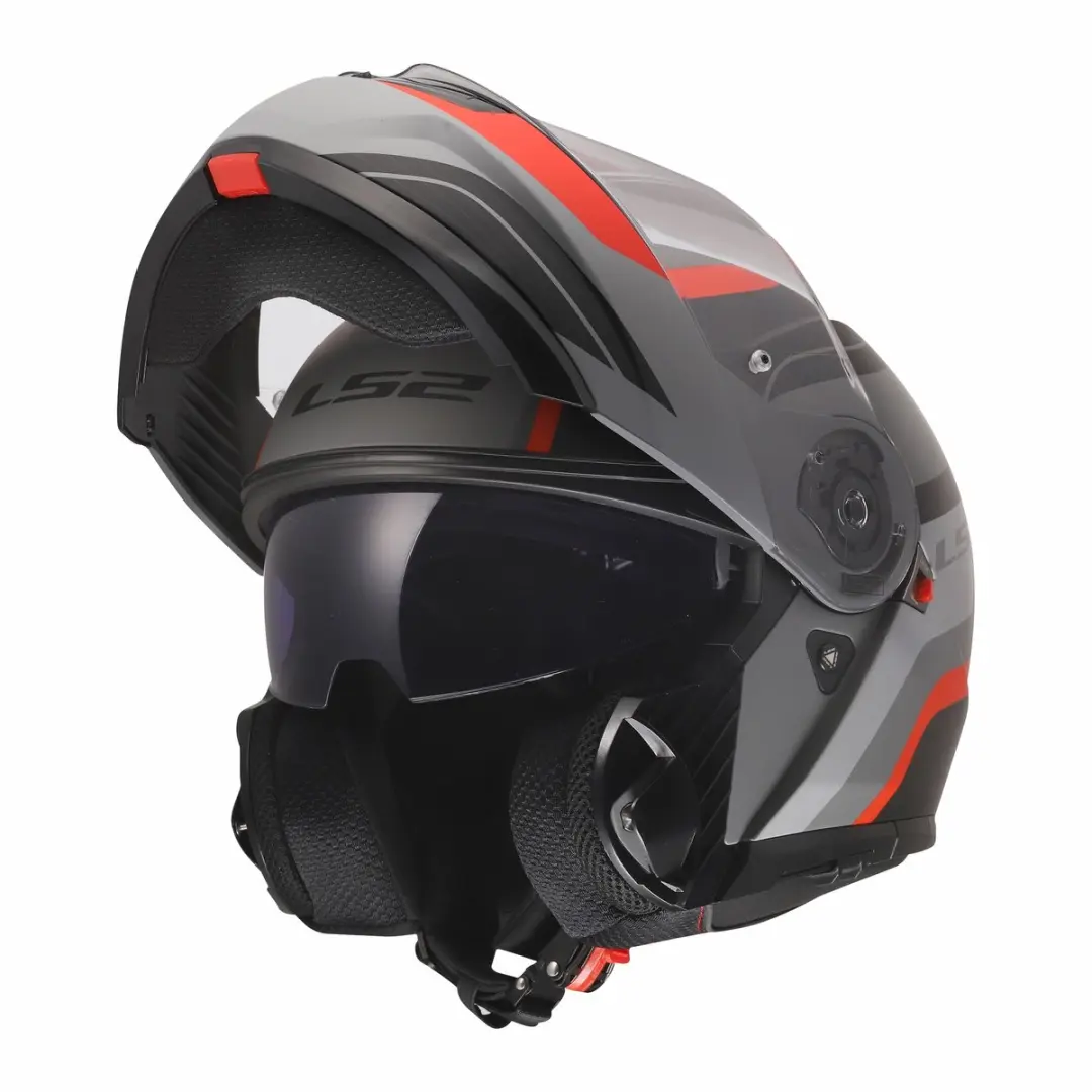LS2 FF908 Monza Systeemhelm - XXL - Mat Zwart/Grijs/Rood