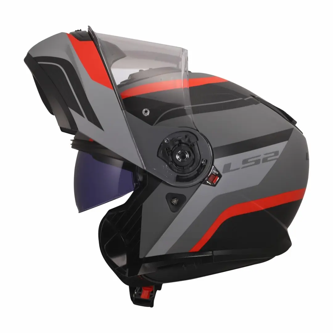 LS2 FF908 Monza Systeemhelm - XXL - Mat Zwart/Grijs/Rood
