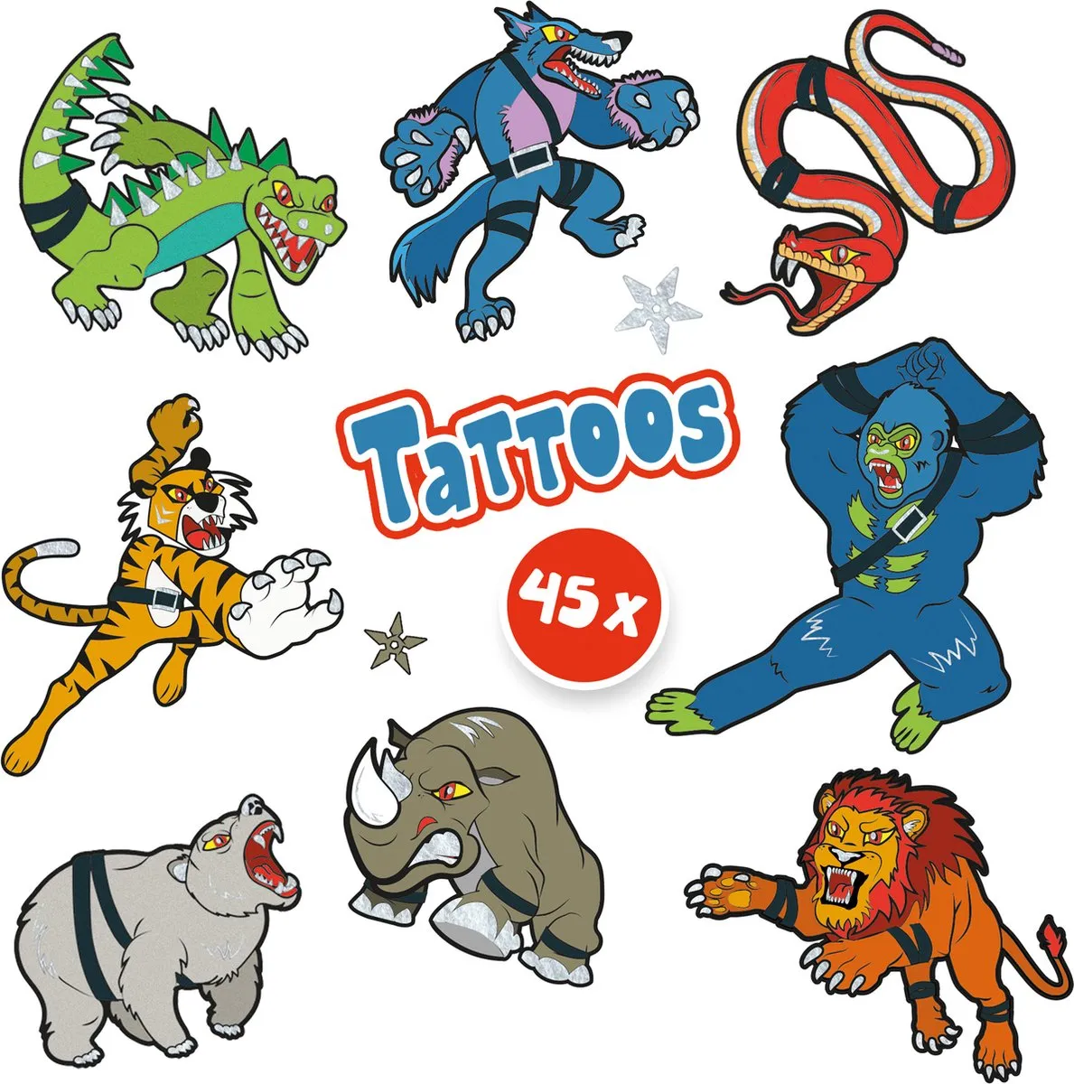 SES Creative Tattoos Dieren Strijders - 45 Stuks - Metallic