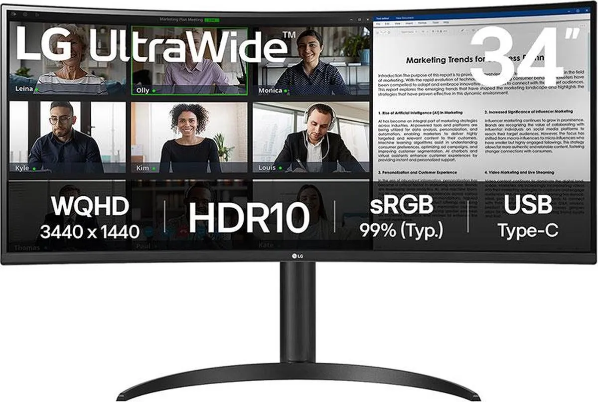 LG 34WR55QK-B Ultrawide Monitor 34 inch - QHD - USB-C 65W