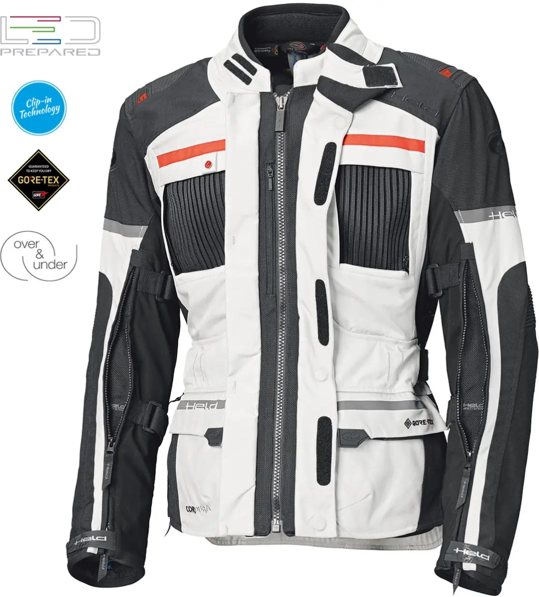 Held Carese Evo GTX Lichtgrijs Rood Textiele Motorjas
