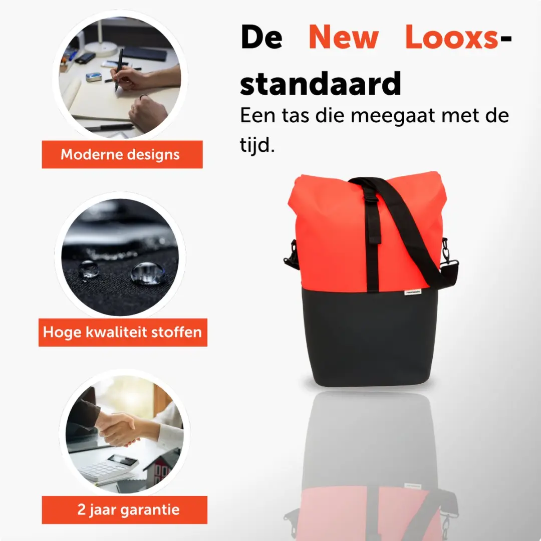 New Looxs Nyborg Single Fietstas - 13 inch Laptopvak - 17L - Zwart & Rood
