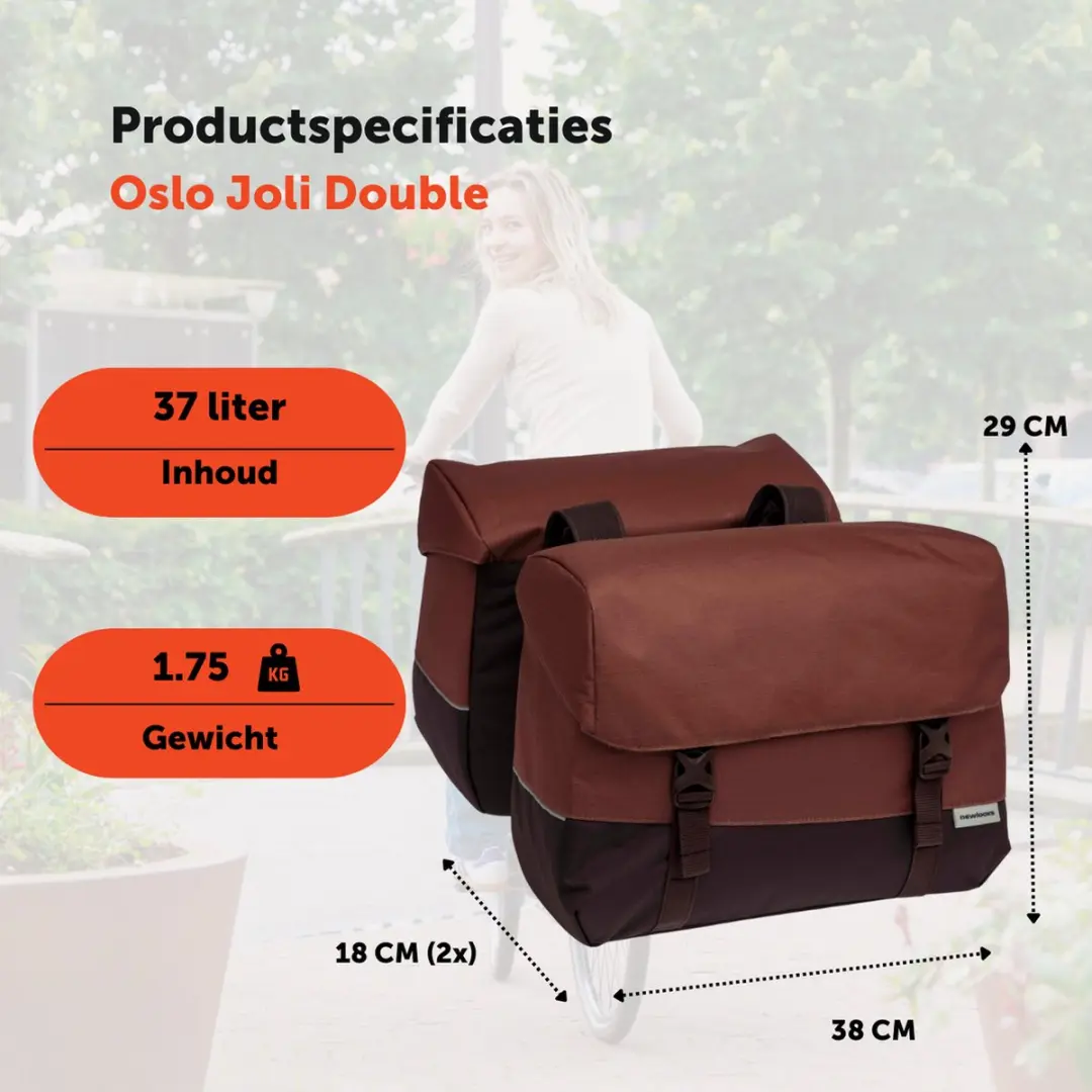 New Looxs Oslo Joli Double Dubbele Fietstas 37L - Burgundy/Rust