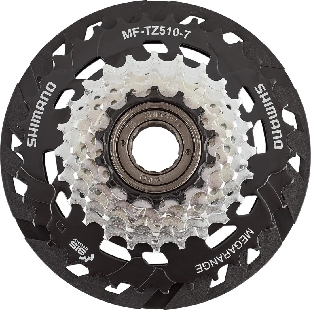 Shimano MF-TZ510 Screw-On cassette 7-speed met spaakbeschermer, zwart/zilver