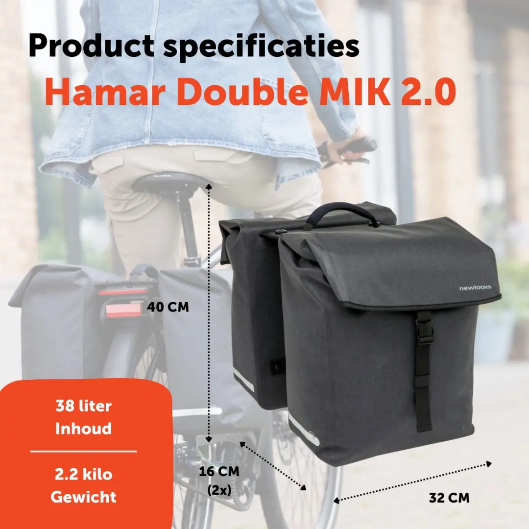 New Looxs Hamar Double Dubbele Fietstas 38L - Antraciet