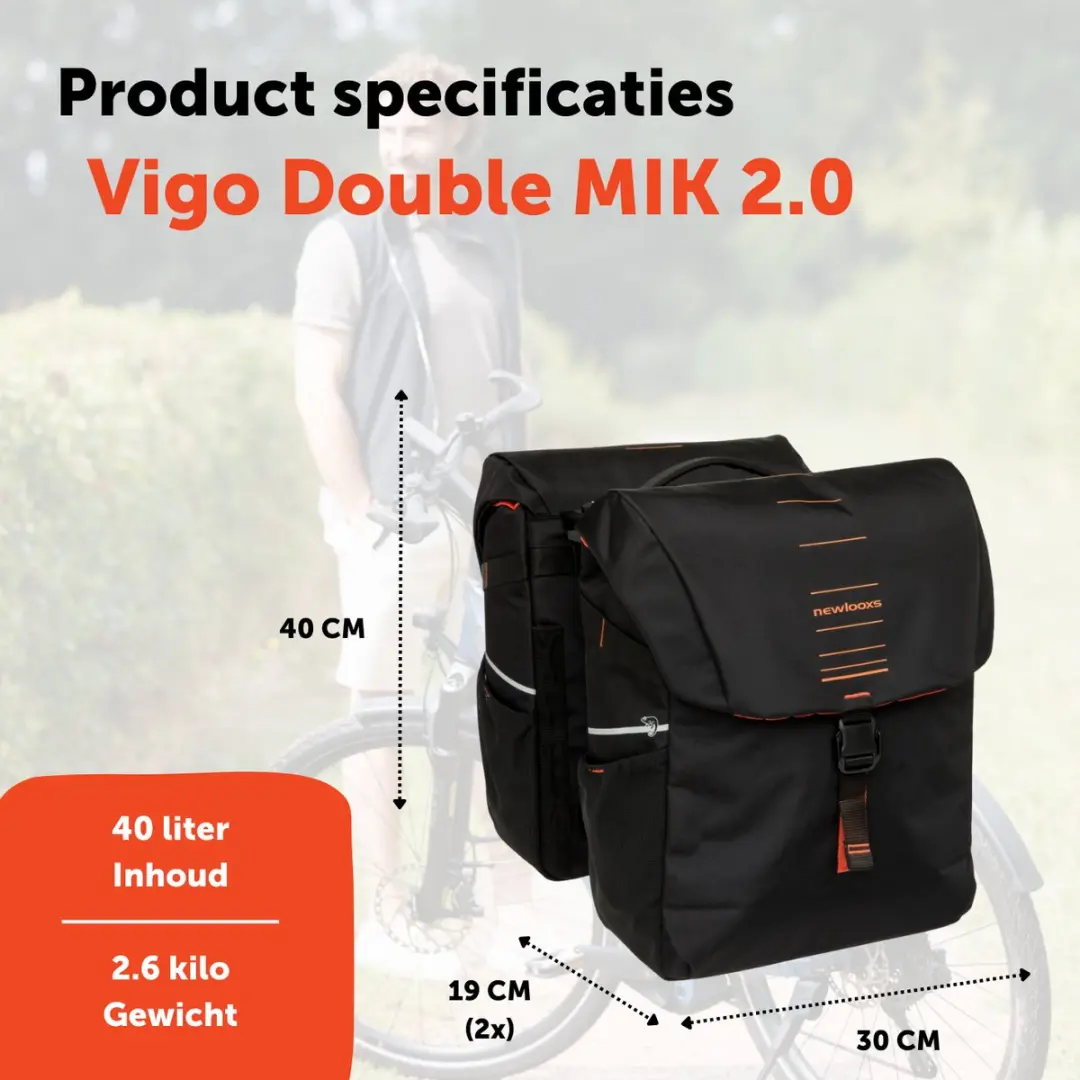 New Looxs Vigo Double MIK 2.0 Dubbele Fietstas 40L - Zwart/Oranje