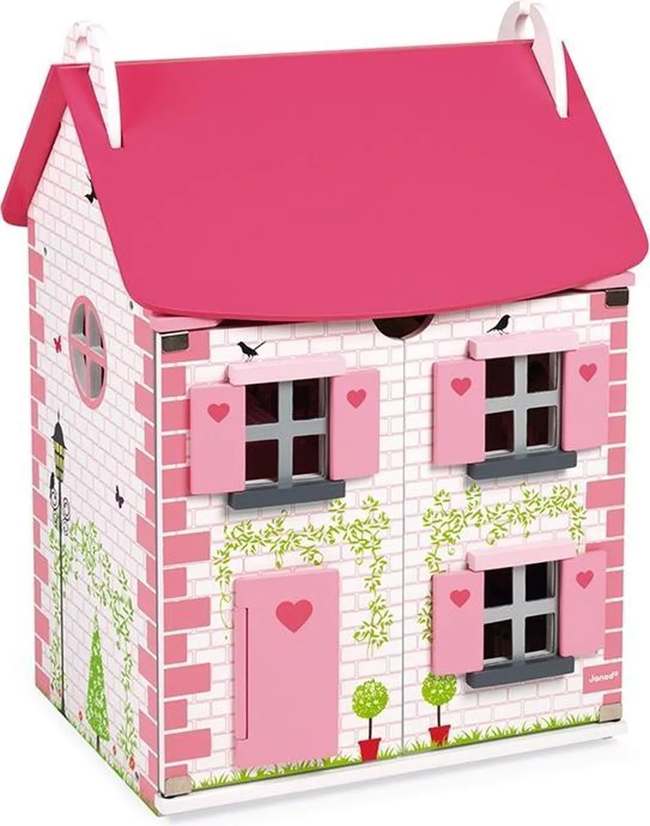 Janod Mademoiselle Houten Poppenhuis 3 Verdiepingen - 10 Meubels - Roze
