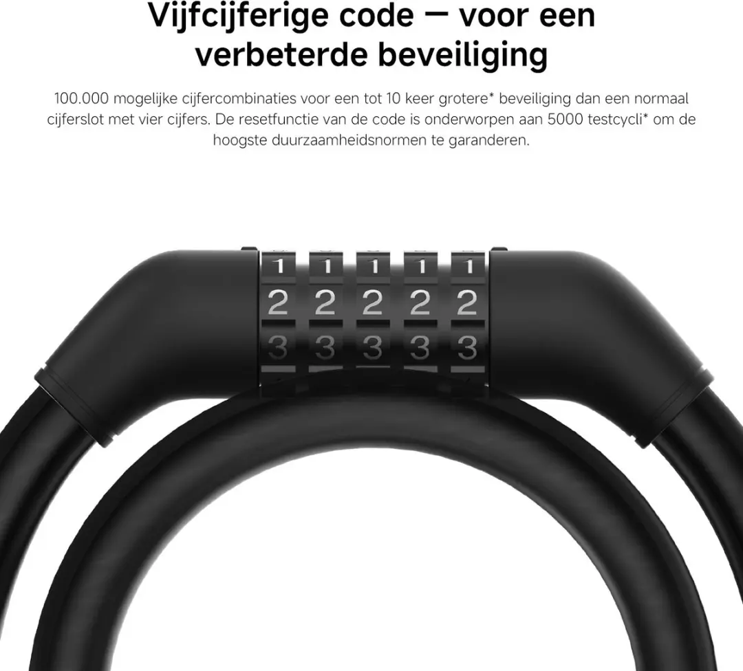 Xiaomi Cijfercombinatie Kabelslot - Flexibele staalkabel - Zwart - afbeelding 6 van 6