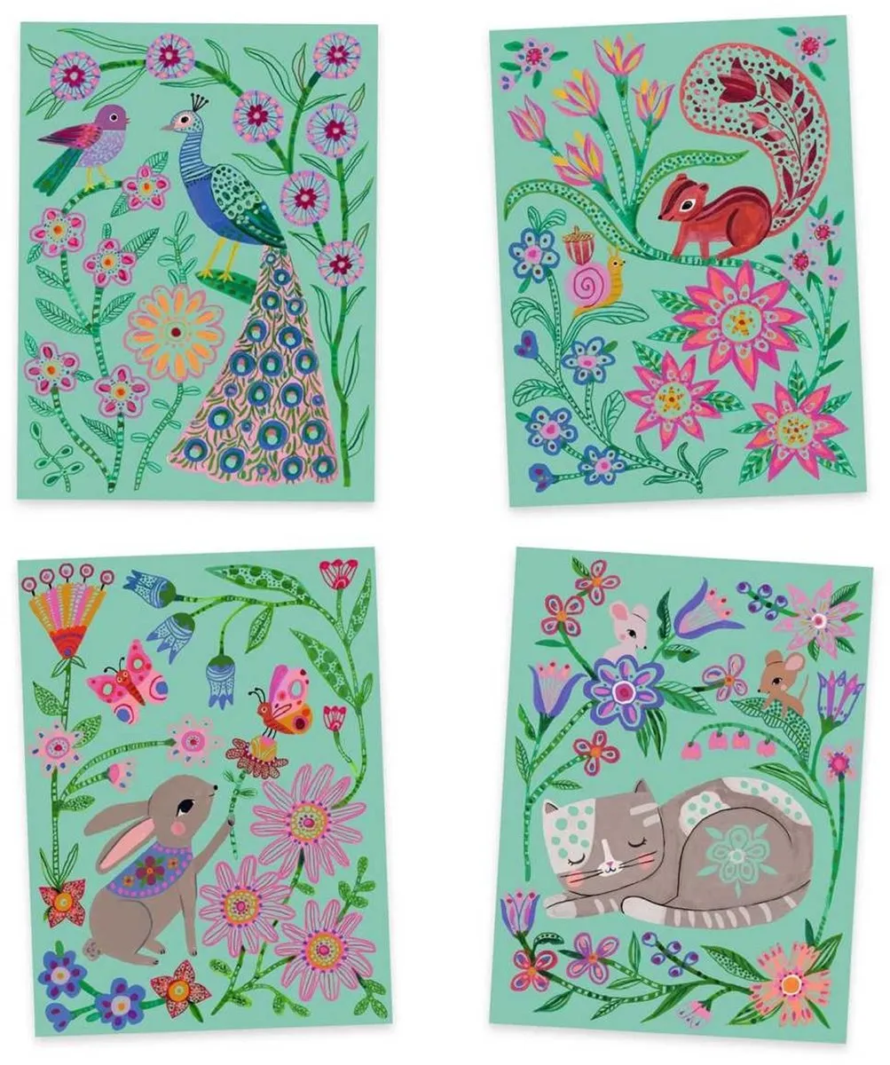 Djeco Kraskaarten Ontmoetingen Knutselpakket - 4 Stuks Multicolor - afbeelding 4 van 5