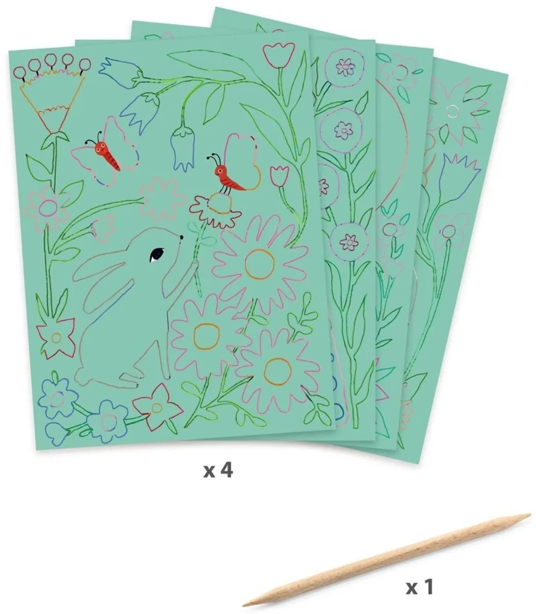 Djeco Kraskaarten Ontmoetingen Knutselpakket - 4 Stuks Multicolor - afbeelding 3 van 5