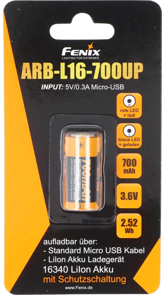 Fenix ARB-L16-700UP Li-ionbatterij 700mAh - USB-oplaadbaar - afbeelding 5 van 6