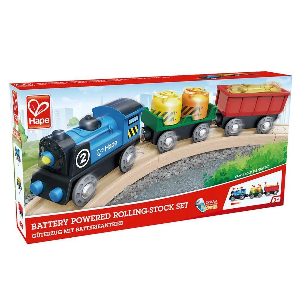 Hape Treinset met bewegende cargo AAA - 2x batterijen nodig