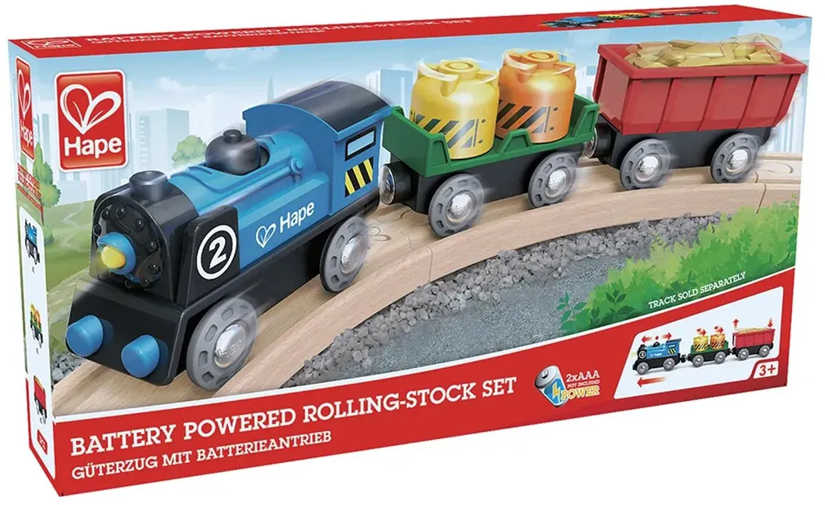 Hape Treinset met bewegende cargo AAA - 2x batterijen nodig
