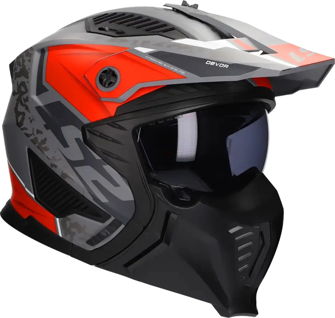 LS2 OF606 Drifter Devor Matt Silver Titanium Red Helm - Maat S