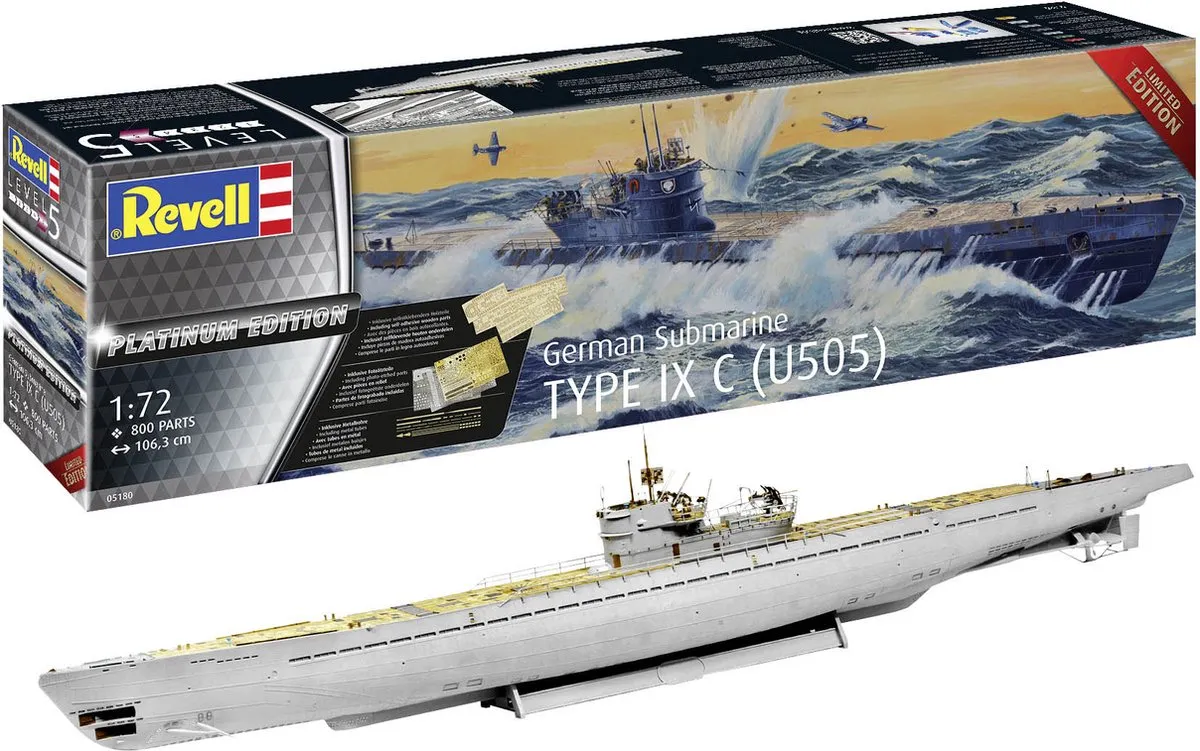 Revell 05180 Duitse U-Boot Type IX C 1:72 Modelbouwpakket - Multi