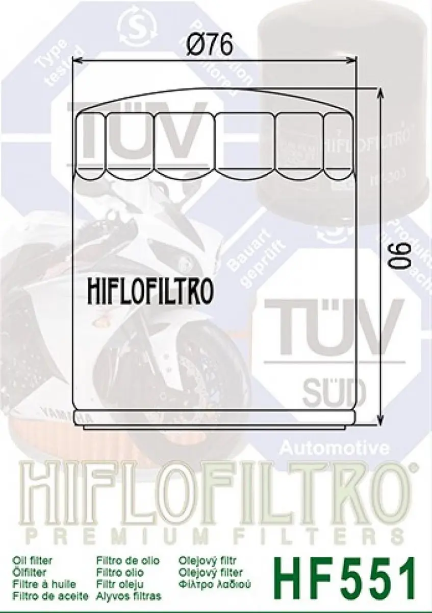 HifloFiltro HF551 Oliefilter - Moto Guzzi 1200 Griso 8V 2007-2015 - Zwart