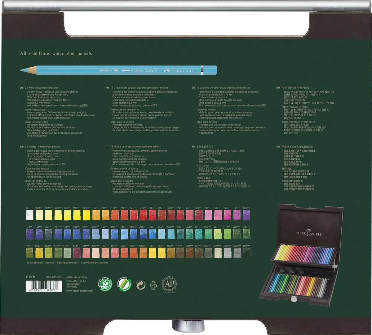 Faber-Castell Albrecht Dürer Aquarelpotloden 72 Stuks - Houten Koffer