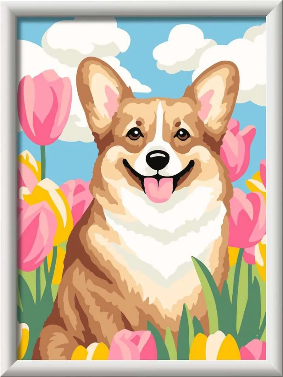 Ravensburger CreArt Floral Corgi Schilderen op Nummer - Meerkleurig