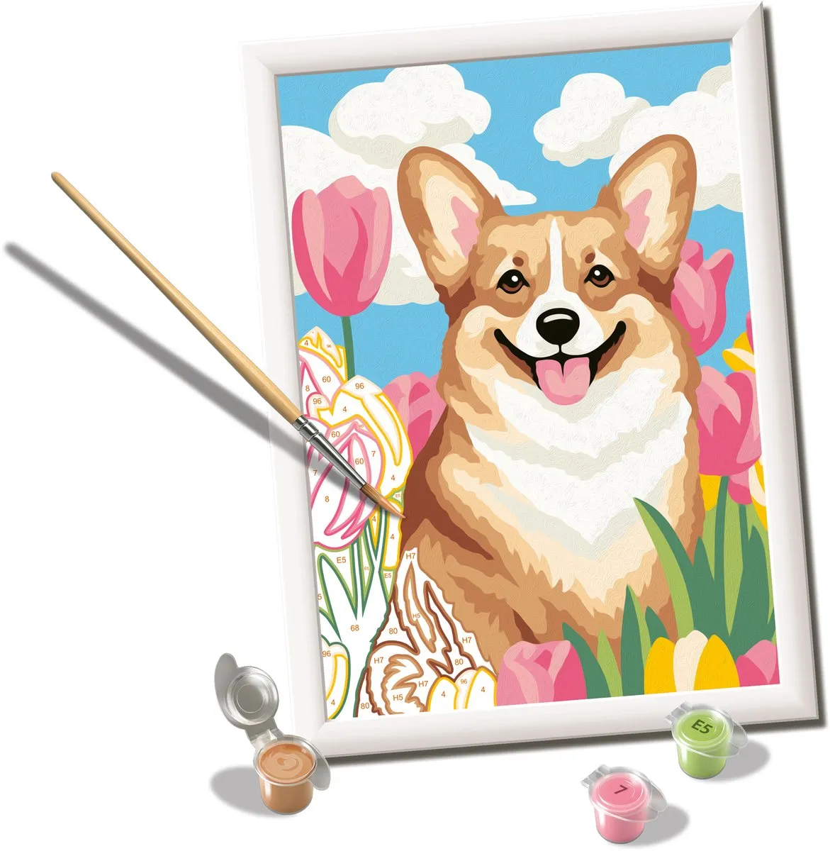 Ravensburger CreArt Floral Corgi Schilderen op Nummer - Meerkleurig