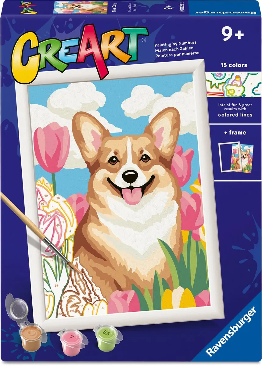 Ravensburger CreArt Floral Corgi Schilderen op Nummer - Meerkleurig