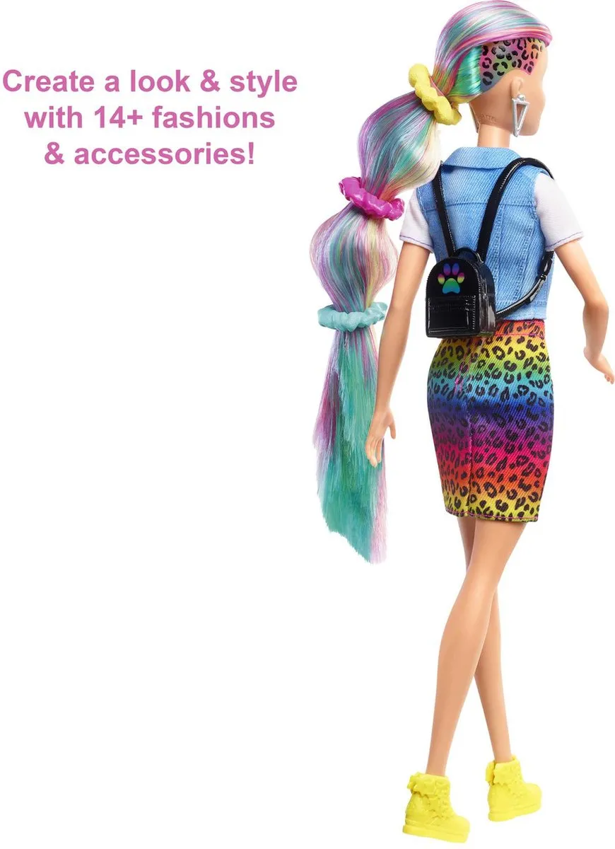 Barbie Leopard Regenbooghaar Pop GRN81