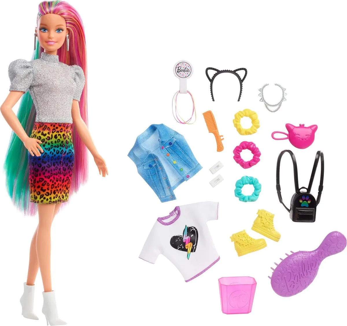 Barbie Leopard Regenbooghaar Pop GRN81