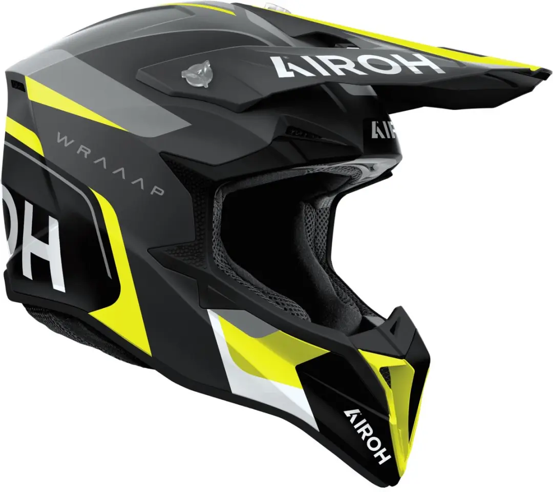 Airoh Wraaap Conquer Motocrosshelm L - Zwart Matt/Grijs/Neon-geel