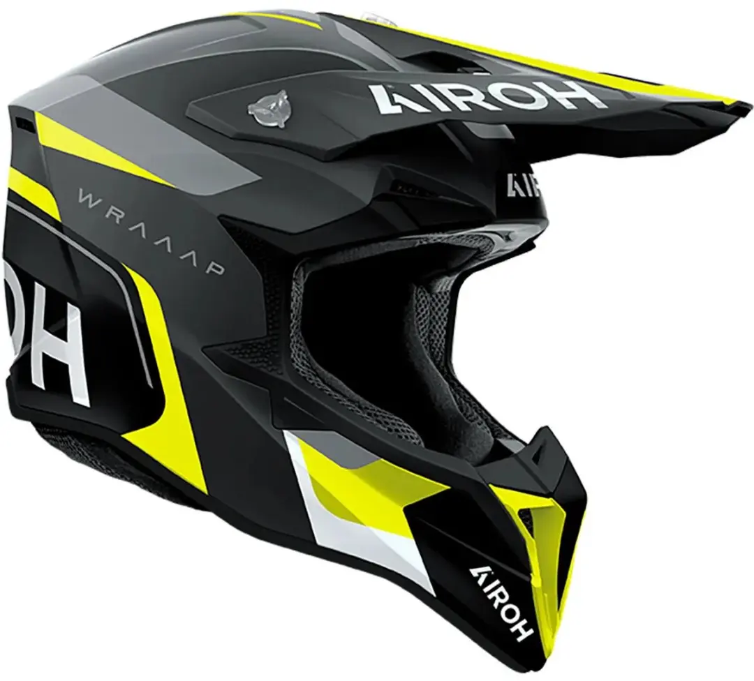 Airoh Wraaap Conquer Motocrosshelm L - Zwart Matt/Grijs/Neon-geel
