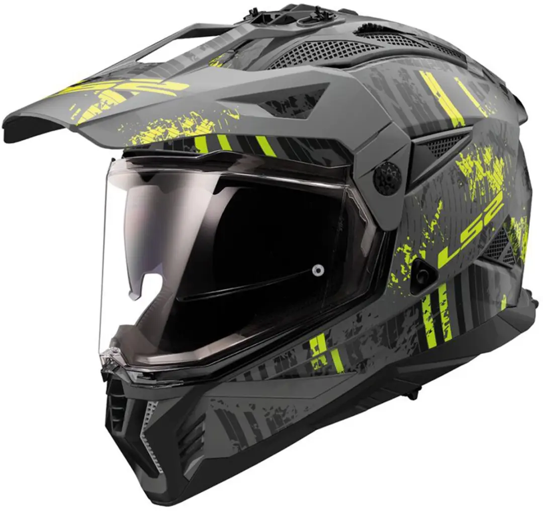 LS2 MX702 Pioneer II Crazy Mat Zwart Fluo Geel Adventure Helm