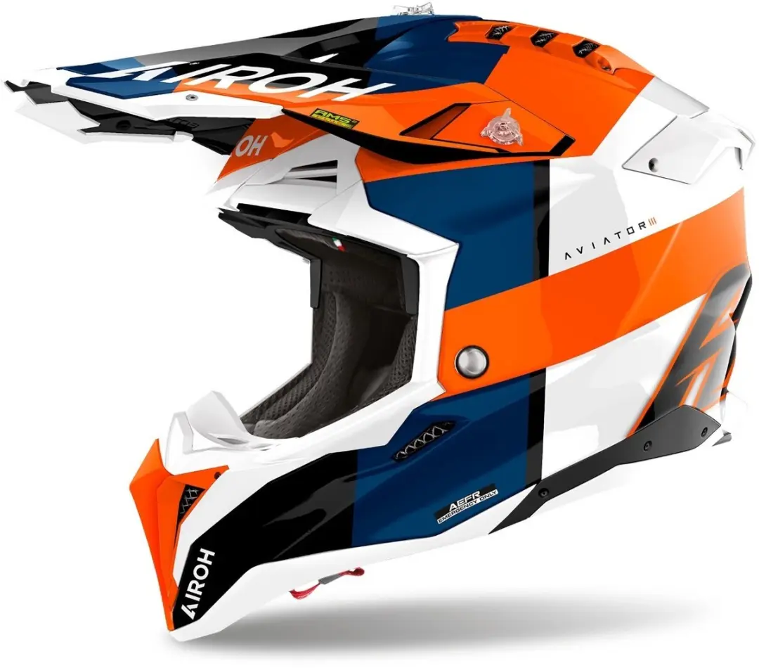 Airoh Aviator 3 Monarch White Blue Orange Motocross Helmet