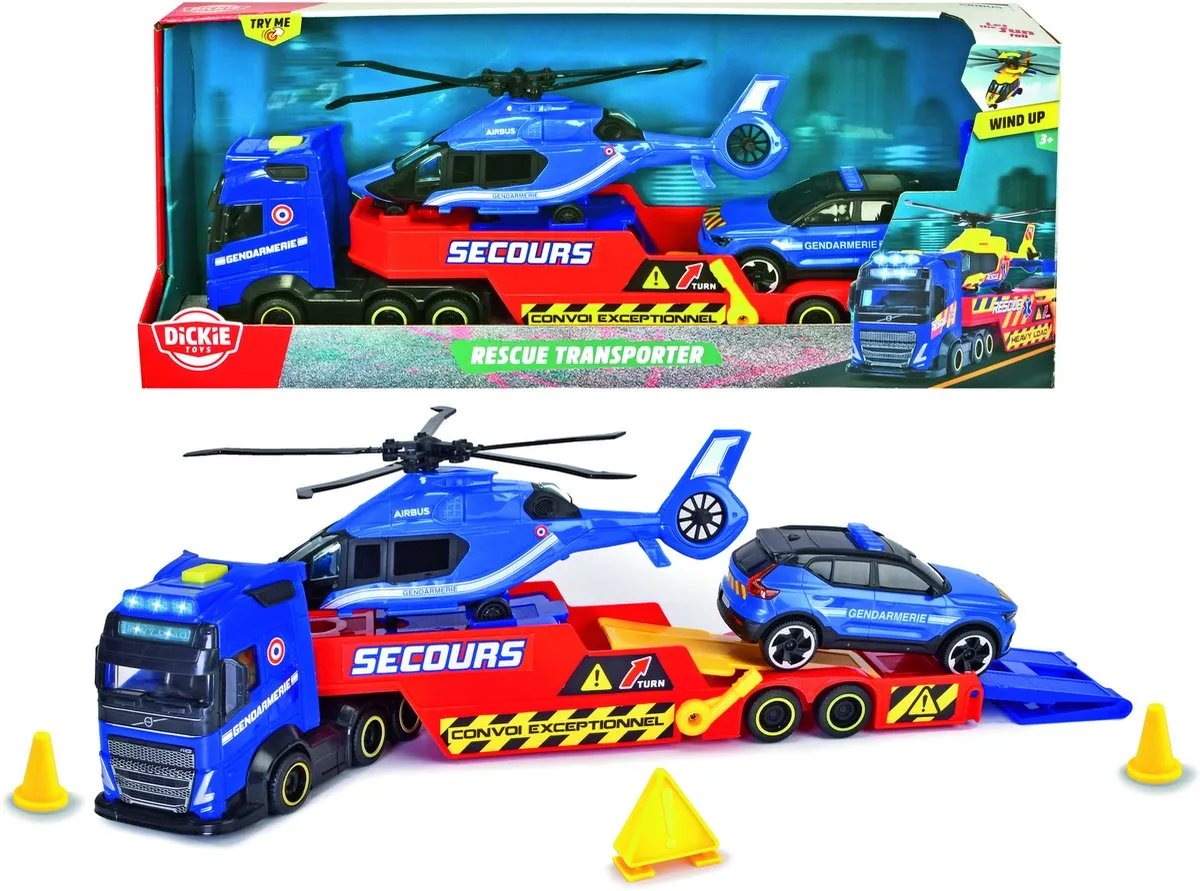 Smoby Dickie Transportwagen + Helikopter + Rijkswachtvoertuig 40cm