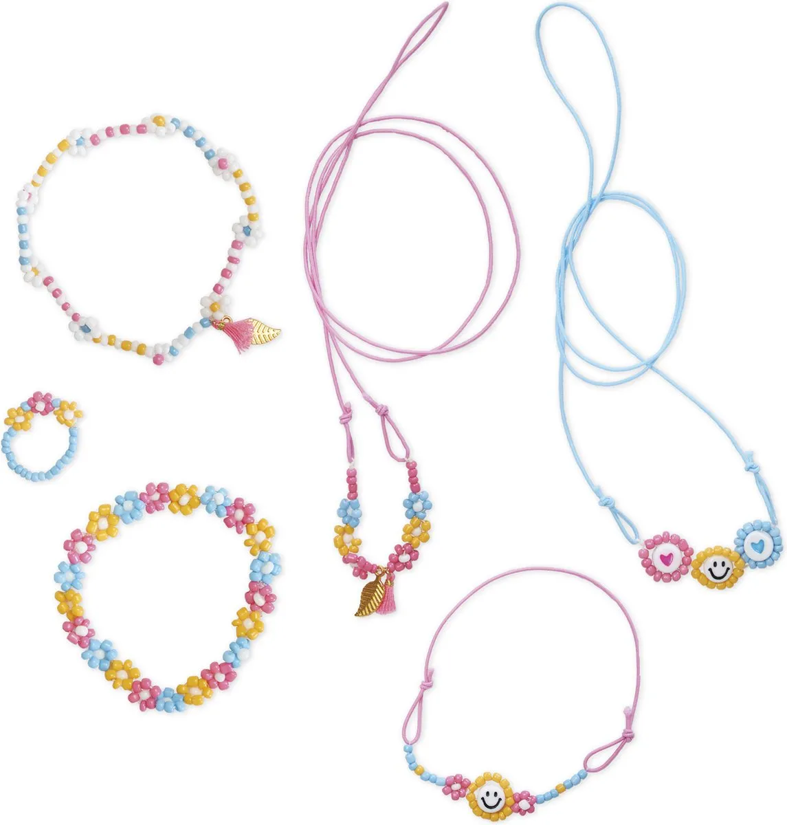 Janod Bloemenkralen Knutselset - 6 Bloemen - 3 Armbanden/2 Kettingen/1 Ring - Multi