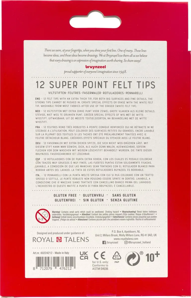 Bruynzeel Super Point Viltstiftenset 12 Kleuren