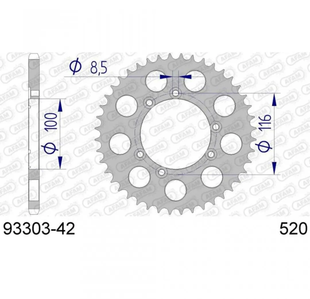 Couronne transmission Afam pour moto Sherco 125 1.25 2T Trial 2003 à 2005 42 dt