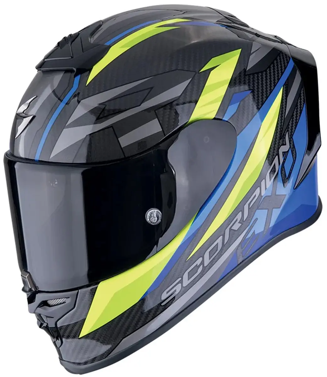 Scorpion EXO-R1 Evo Carbon Air Runner Helm - XL - Zwart/Blauw/Geel