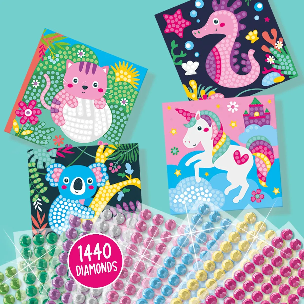 SES Creative Hobby Pink Diamond Painting Vrolijke Dieren - 1440 Stickers
