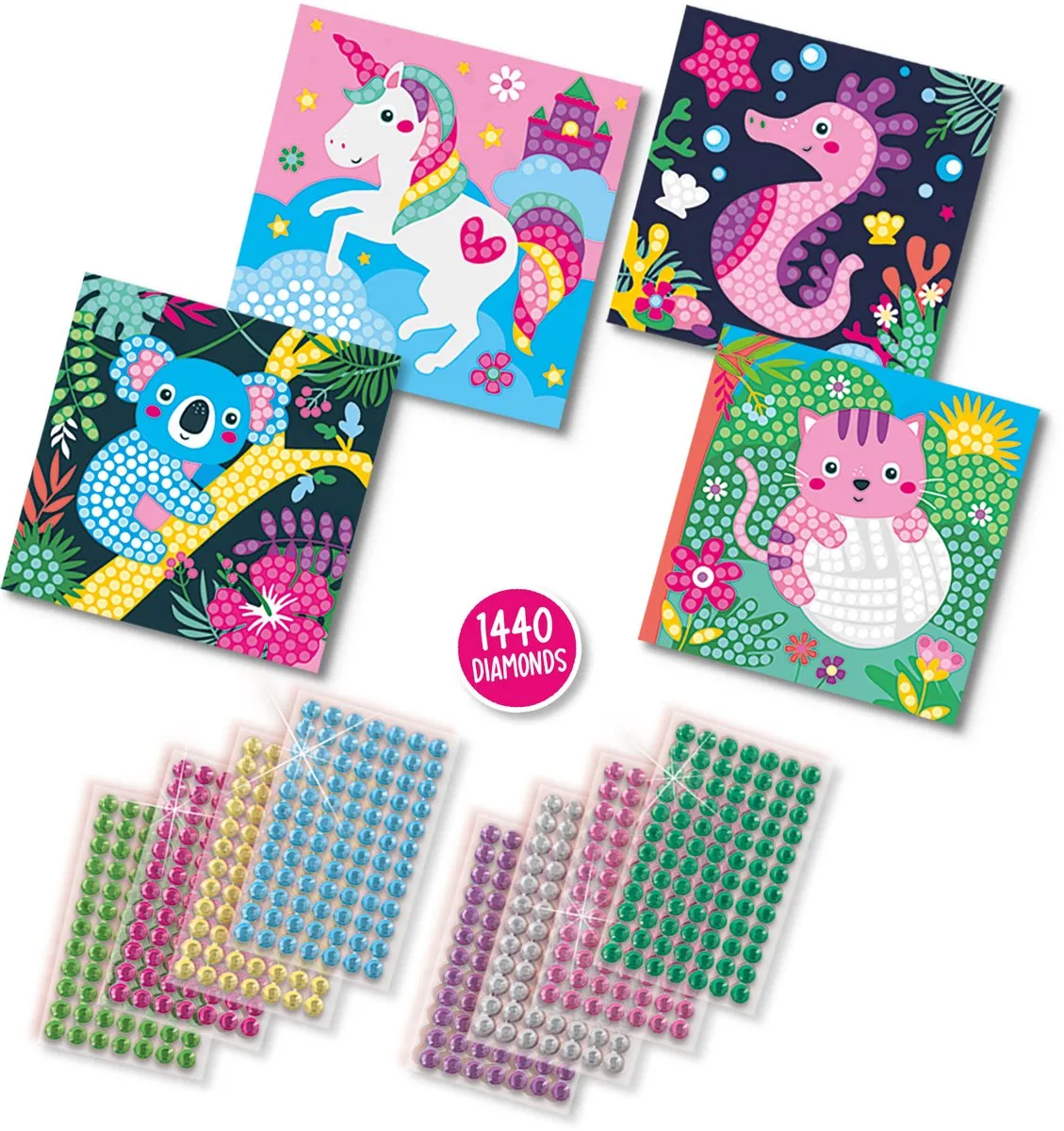 SES Creative Hobby Pink Diamond Painting Vrolijke Dieren - 1440 Stickers