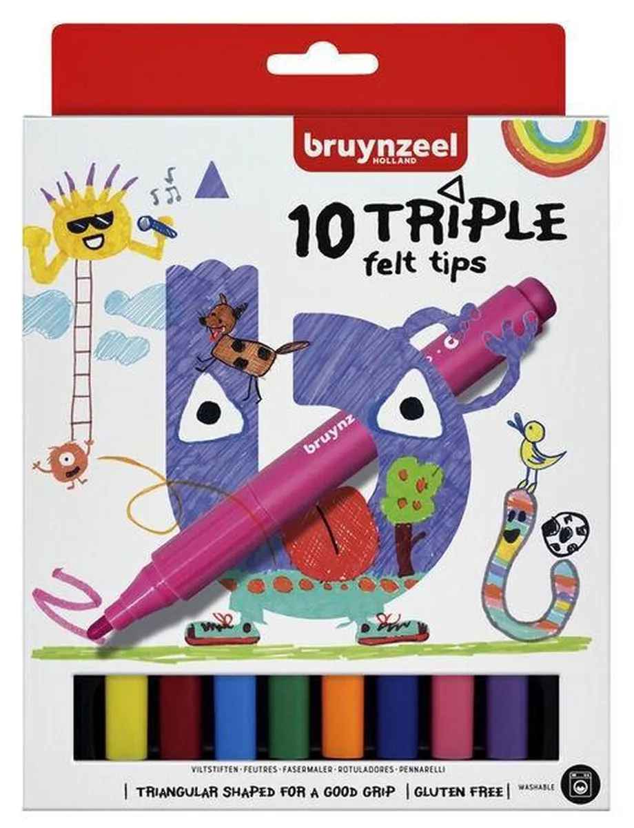 BRUYNZEEL Kids Triple Viltstiften - Assorti - 10 Stuks