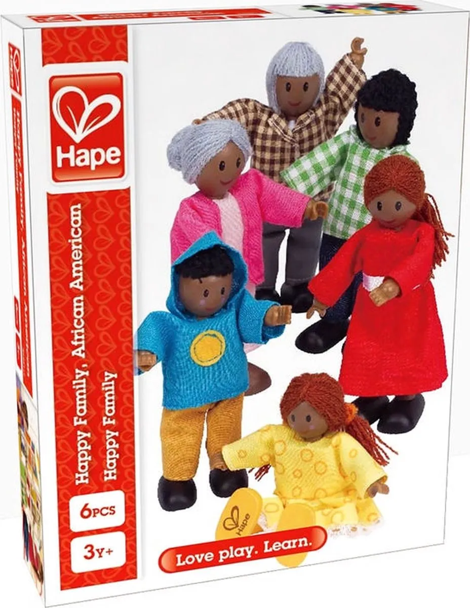 Hape Poppenfamilie 6 Stuks - Donkere huidskleur